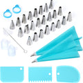 Skiennix 34-Piece Cake Decorating Set - 24 Stainless Steel Tips, 2 Silicone Bags & Icing Smoothers