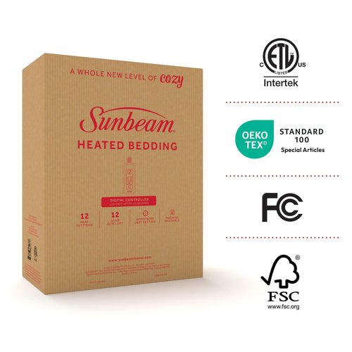 Sunbeam Royal Ultra Fleece Heated Electric Blanket, Twin Size, 84" x 62", 12 Heat Settings, 12-Hour Auto Shut-Off, Indigo