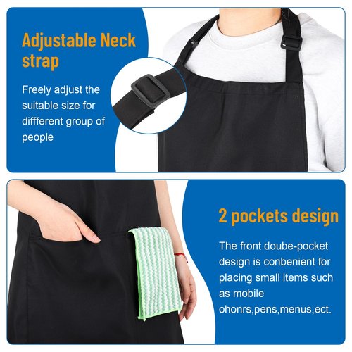 Auidy_6TXD Plus Size Aprons for Women with Pockets Adjustable Blooming Waterproof Aprons for Kitchen, Cooking (Black)