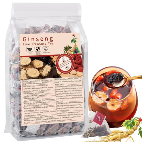 Tealth Ginseng Five Treasures Tea - Kidney Tea Formula 6 Precious Ingredients Formula Natural Organic Kidney Cleanse Detox Chinese Herbal Teafor Women & Men(1 Pack/30 Bags)
