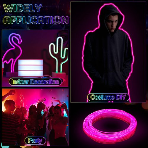 Konohan 6 Pcs Portable Wearable LED Lights Neon El Wire, Battery Operated, Glow Wire for DIY Costume, Halloween, Christmas Decorations(Red, Pink, Blue, Green, Purple, Yellow,16.4 Feet)