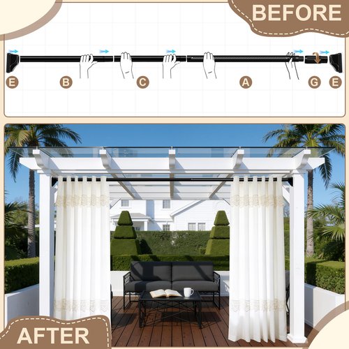 YNL Tension Curtain Rods No Drilling, One-Click Extra Long Heavy Duty Tension Rod 39-122Inch, Outdoor Curtain Rods for Patio, Window or Bathroom, Easy to Install, Renter Friendly, No-slip, Black