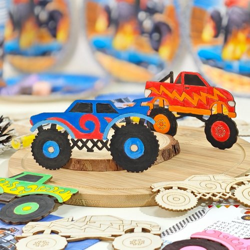 GOGREENWOVEN Monster Truck Party Favors - 24 PCS Truck Car Birthday Party Supplies - Car Cards & Paint Crafts - Monster Trucks Birthday Decorations Goodie Bags Gifts Prizes for Kids Boys Toddler
