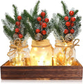 Skiennix Christmas Mason Jars - Decorative Tiered Tray with Wood Tray & Artificial Flowers | Holiday Centerpiece Decor