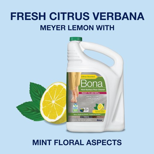 Bona Multi-Surface Floor Cleaner Refill - 96 Fl Oz - Lemon Mint | Residue-Free Solution for Stone, Tile, and Laminate Floors