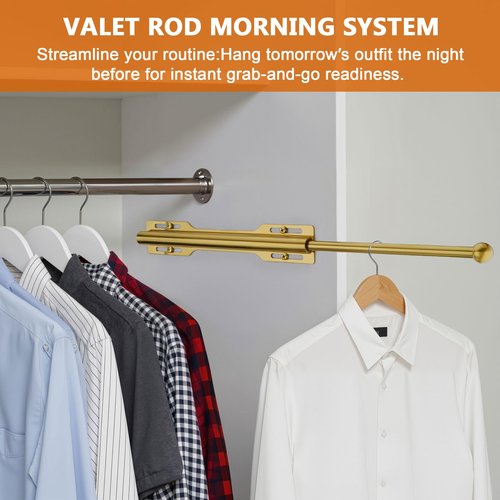 LOMILD Valet Rod for Closet Pull Out, Rod for Bedroom Laundry Room Bathroom, Brushed Gold