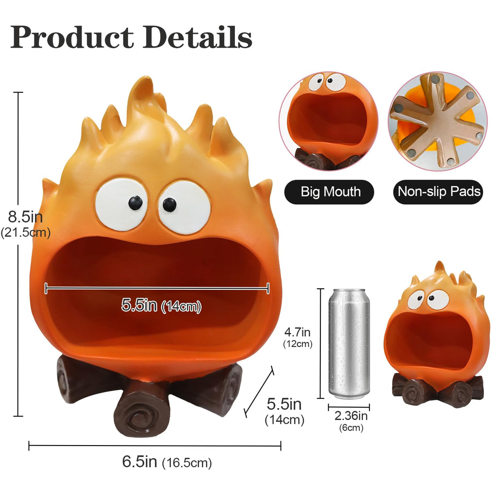 Dosker Funny Resin Flame Statue with Candy Dish & Key Dish, Entryway Table Candy Bowl Decor (Orange)