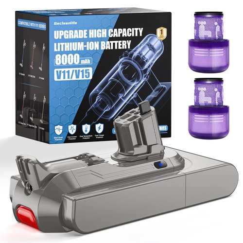 8000mAh V11 Battery Replacement Compatible with Dyson V15 Button Click in Installation Style Battery V11 Extra/Absolute/Animal/Outsize/V15/SV15/SV16 970425-01 Vacuum Cleaner (Not for Screw-in Models)