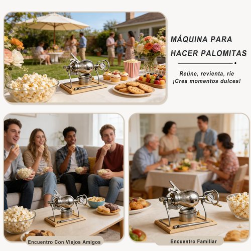 340ML Chinese Popcorn Machine, 304 Stainless Steel Popcorn Maker, High Pressure Hand Stick Pop Popcorn Popper for Movie Night Home Party Fun (Silver)