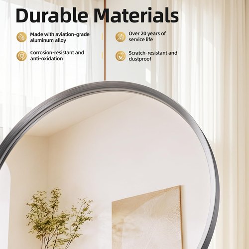YYXW Brushed Nickel Round Bathroom Mirror for Wall, 24 inch Sliver Circle Mirror for Wall, New Frame Design, Tempered Glass,Wall Mounted Circle Mirror for Vanity, Entryway, Bedroom, Restroom