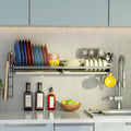 Besamery Hanging Wall Mounted Dish Drying Rack with Cutting Board Rack*1, Hook*4, Drain Tray*2, Apartment & RV Wall Mounted Dish Rack, Adhesive Mountable, Mounted Length: 31.8", Washable (Black)