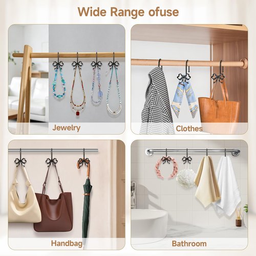 12 Pack Elegant Bow Shower Curtain Hooks, Black Metal Rustproof Decorative Shower Curtain Hooks, Shower Curtain Hangers for Bathroom Art Decor