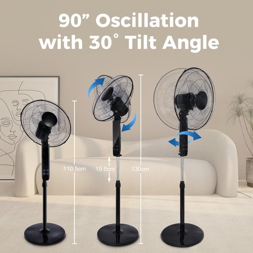 Aottop 16" Pedestal Fan - Touch Screen & LED Thermometer | Remote Control, 3 Speeds, 90° Oscillation, Quiet for Bedroom & Office