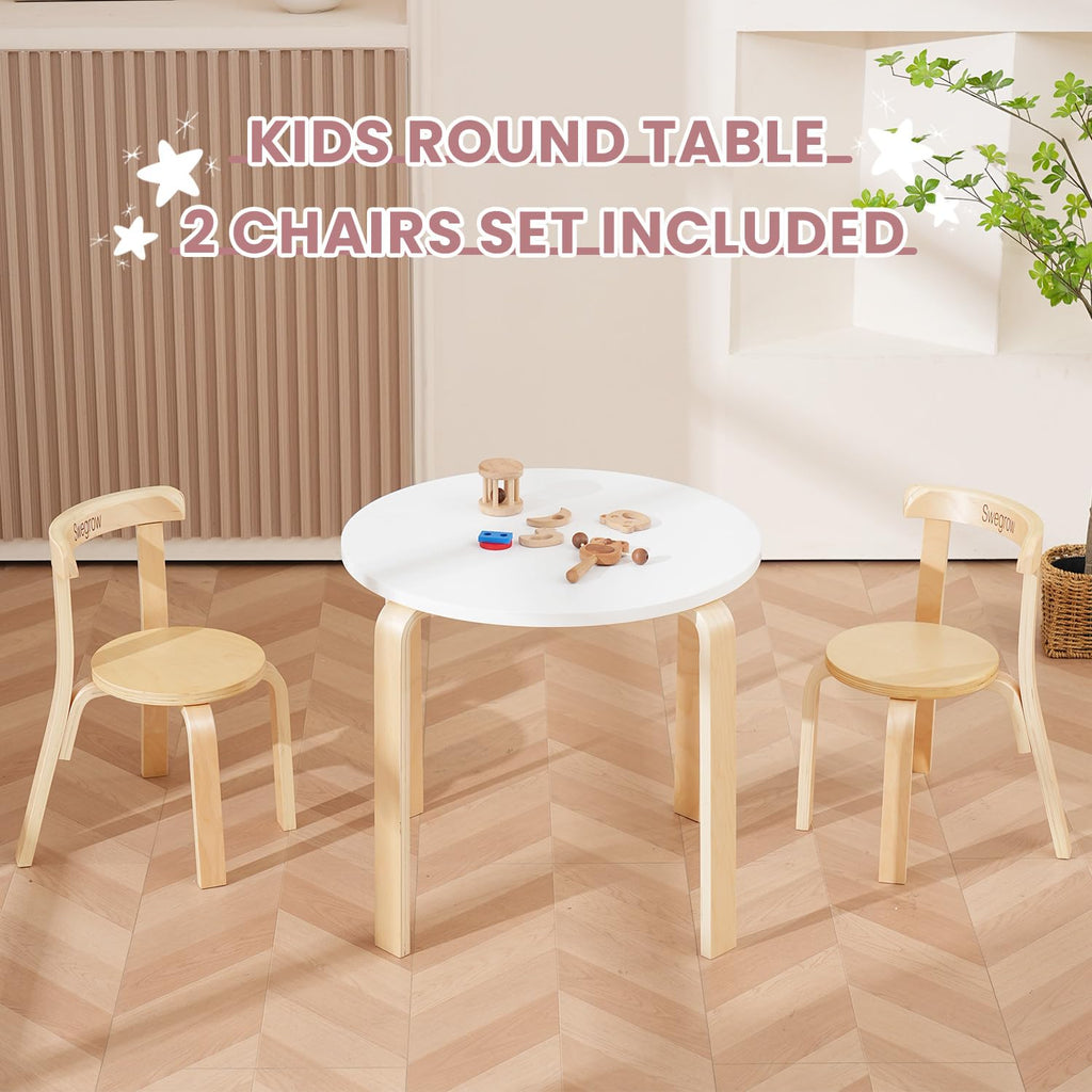 Swegrow Kids Table and 2 Chairs Set, Wooden Table and Chairs for Kids & Toddler，Kid Wooden Furniture for Playroom/Home/Kindergarten