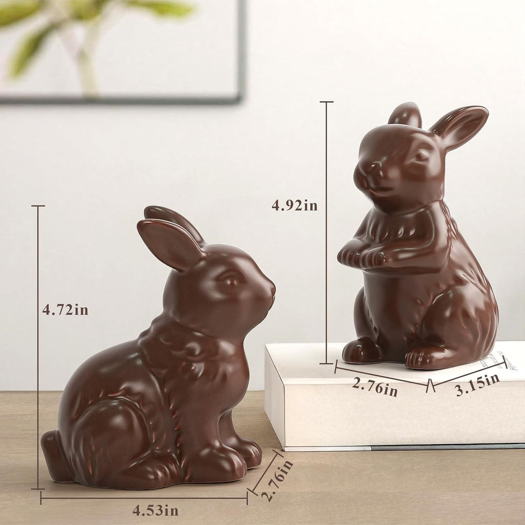 Zesua Easter Decorations - Elegant Ceramic Bunny Figurines Set of 2 | Modern Spring Home Decor