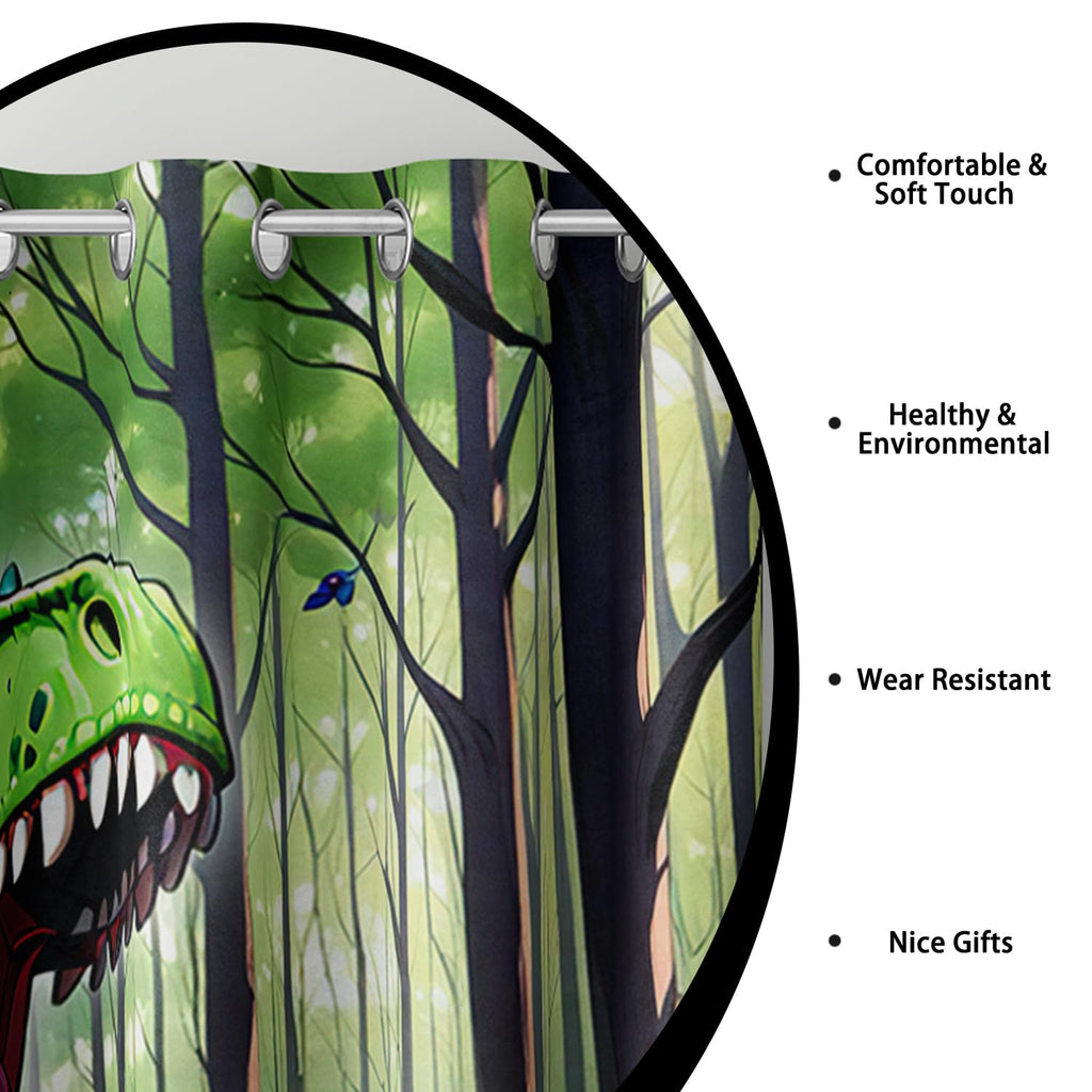 AILONEN Cartoon Truck Dinosaur Window Curtain,Kawaii Dinosaur Drapes Curtains for Bedroom Living Room for Boys Kids,Tropical Wildlife Window Treatments Drapes, 42" W x 63" H (2 Panels)