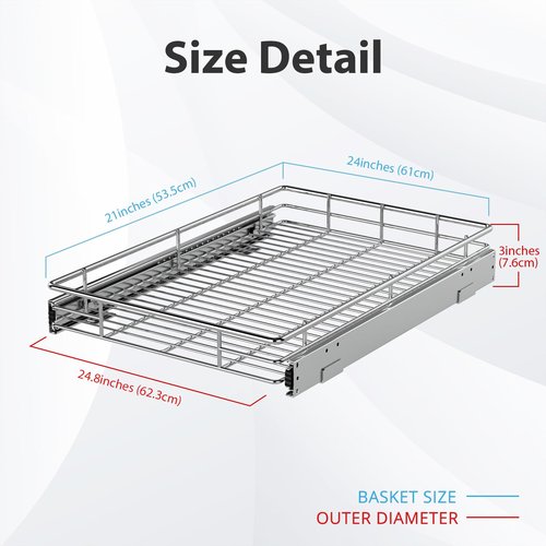 ZOINLIY Pull Out Cabinet Organizer, Versatile Slide Out Kitchen Organizers and Storage,Heavy Duty Drawer Cupboard Storage Basket, Smooth Sliding, Chrome Finish (24.8 * 21inch)