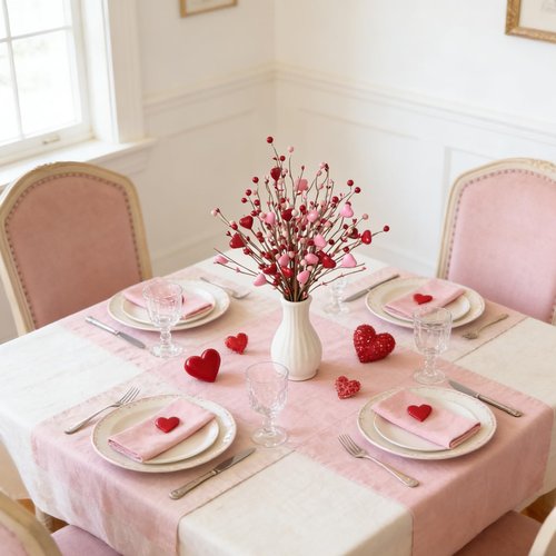 idyllic 17 Inch 24 Pcs Valentine's Day Pink Red Heart Berry Branch Decoration, Artificial Stem Picks for Indoor Mantel Cabinet Table Valentine Wedding Anniversary Dinner Home Decor
