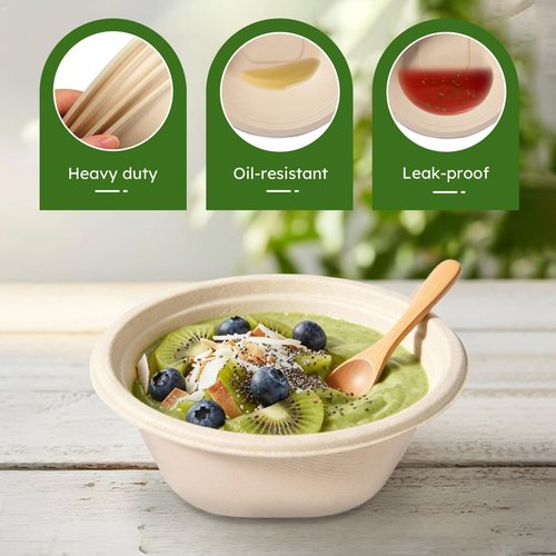 JYTIDYRA Paper Bowls, 32 Oz Disposable Bowls [100 Pack] Heavy Duty Compostable Deep Disposable Soup Bowls, Eco-friendly Biodegradable Bagasse Hot Cold Microwavable Bowls for Salad, Cereals, Dessert