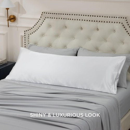 Bedsure Satin Body Pillowcase - Luxurious Silk-Like White Cover with Cooling Effect | 20x54 Inches