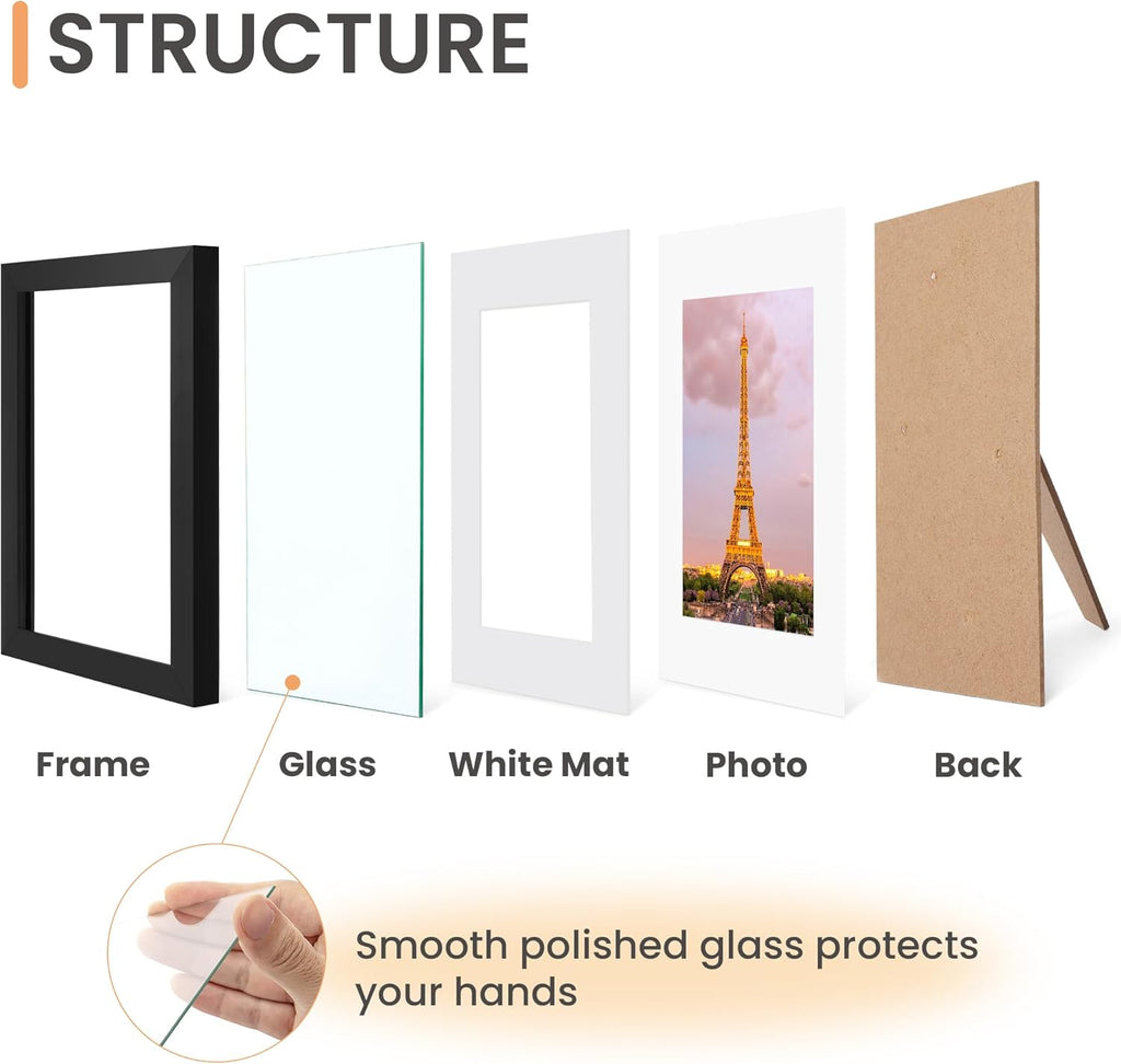 Upsimples 5x7 Picture Frame Set of 3 - High Definition Glass for 4x6 or 5x7 Photos | Black Wall & Tabletop Display