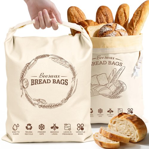 Aofmee Beeswax Bread Bags for Homemade Bread & Sourdough, 2 Pack Reusable Sourdough Bags, XL Natural Cotton Beeswax Bag, Fresh Keeping Extra Large Food Storage Cloth Bag for Gift Giving