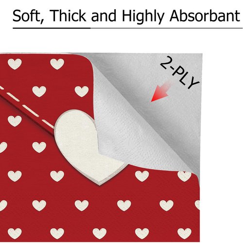 100Pcs Valentine's Day Paper Napkins Love Heart Party Decorations Sweet Heart Cocktail Beverage Napkin Towel Tableware for Spring Wedding Holiday Dinner Tea Party Supplies 13 x 13 Inches