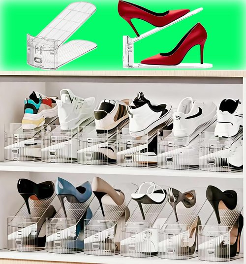 Shoe Slots Organizer for Closet 12PACK Shoe Stacker Adjustable Shoe Slots Organizer Shoe Space Savers Double Layer Stack Shoe Racks for Closet Organization Organizador de Zapatos (Transparent)