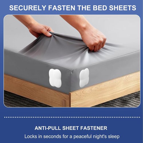 Ecohohoyyds Bed Sheet Holders for Corners: Fitted Bed Sheet Grippers with Twist-Lock Clips Keep Sheets Tight Heavy-Duty Grip Quick All Mattresses Easy Installation 4 Pack White