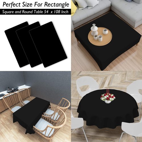 Childom Plastic Tablecloths - 3 Pack Black Disposable for Rectangle Tables 54" x 108" | Perfect for Parties & Events