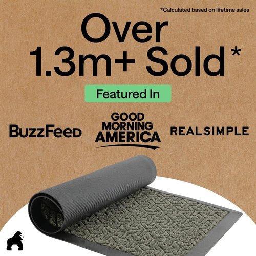 GORILLA GRIP Waterproof All-Season WeatherMAX Doormat - 47x35 Natural Rubber, Stain & Fade Resistant, Easy Clean Slate Geometric