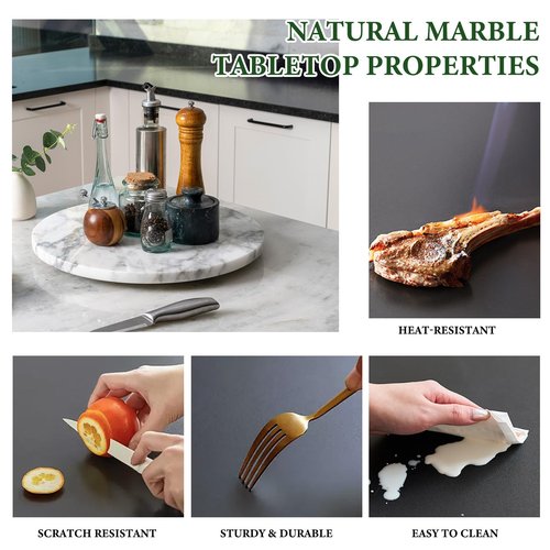 Koville 16'' Marble Lazy Susan Marble Turntable for Kitchen Dinning, Lazy Susans Organizer for Cabinet, Serving Rotation Spinning Tabletop Organizer Swiveling, Spice Rack Storage(Arabescato White)