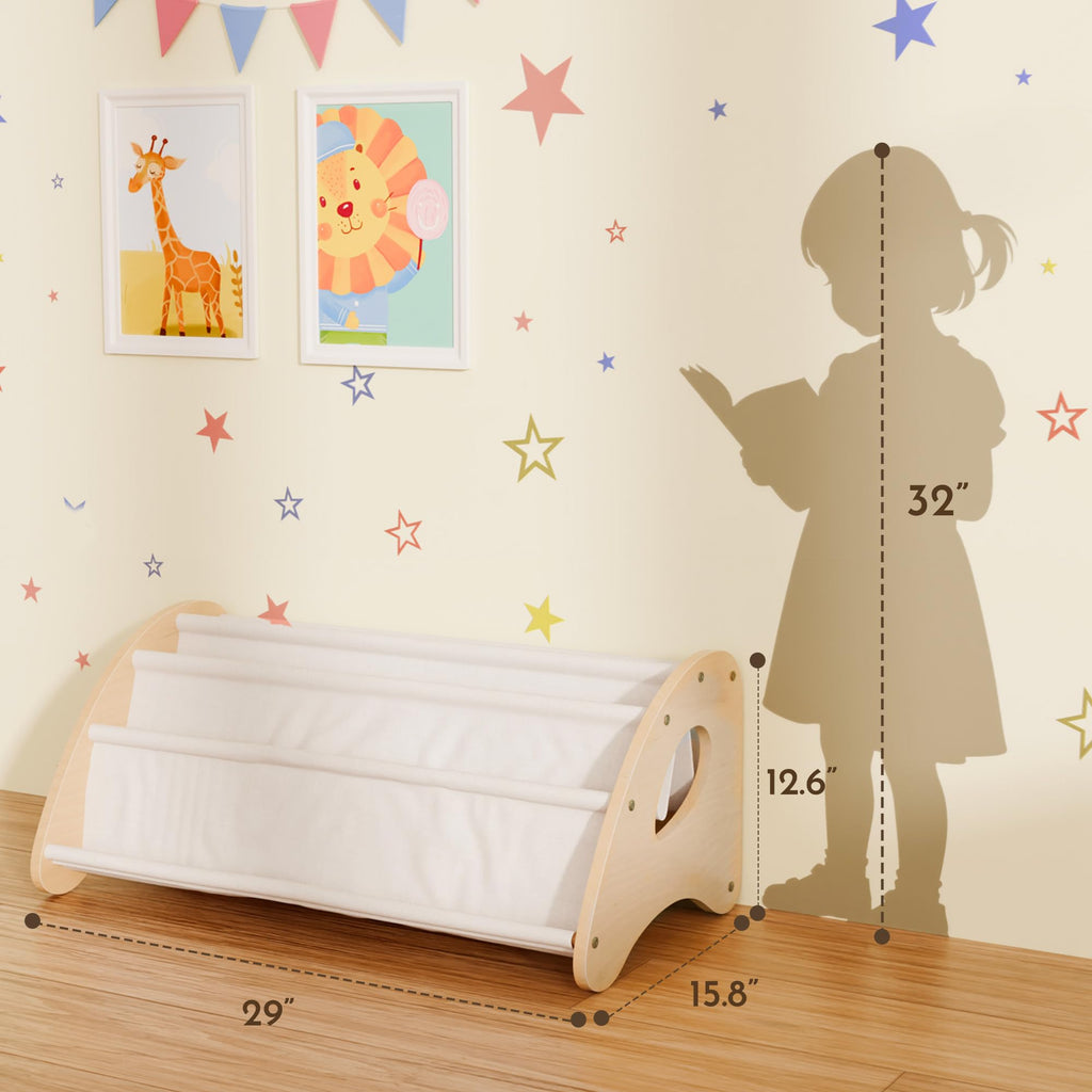 yoopin Kids Bookshelf, 4-Tier Montessori Book Shelf for Kids Rooms, Easy Installation, Eco-Friendly Wooden Storage Organizer,28.7” x 15.7” x 13.6” Natural/White