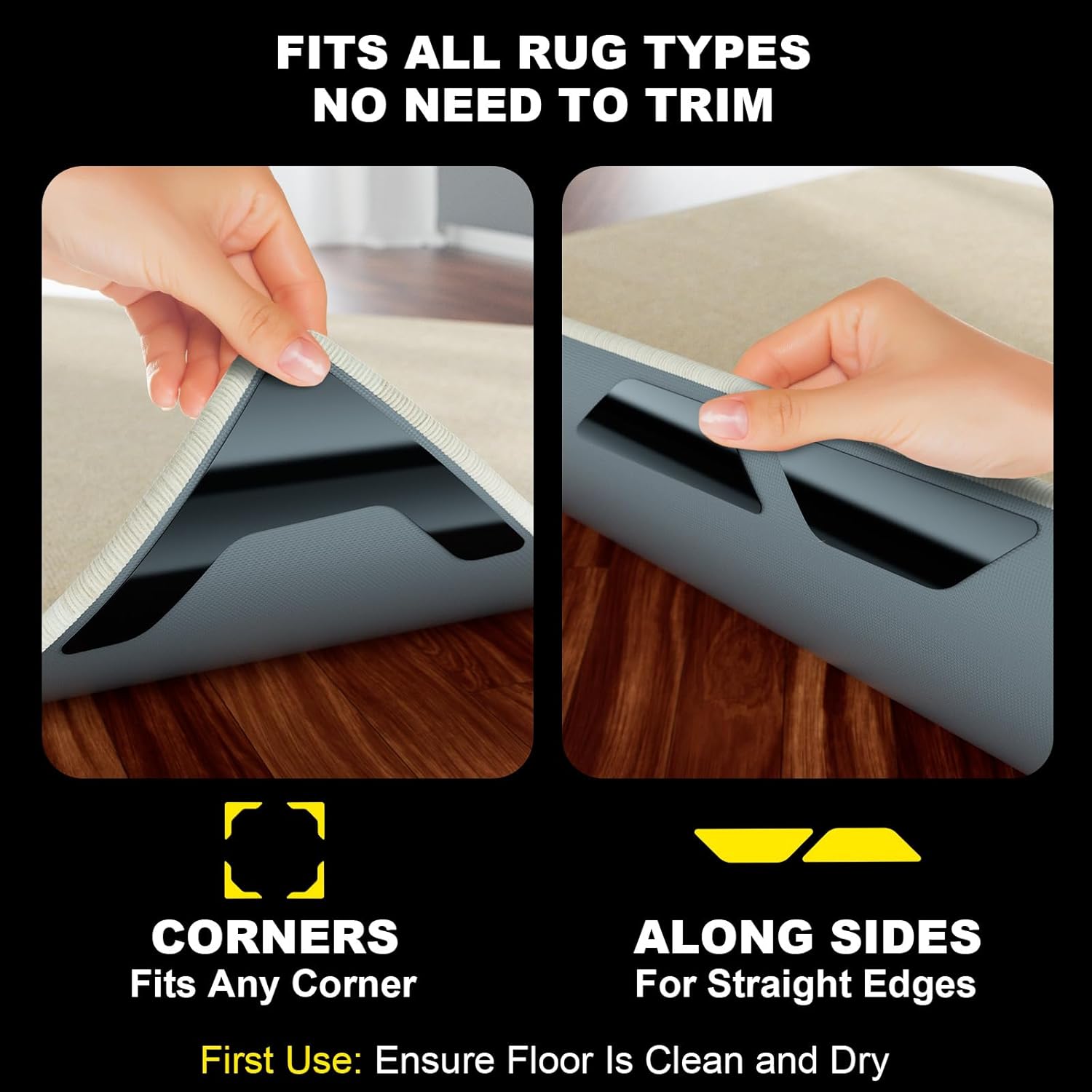 PHIXBEAR Rug Tape | 24 Pcs Strong Hold Anti-Slip Pads | Washable & Reusable Silicone Bottom