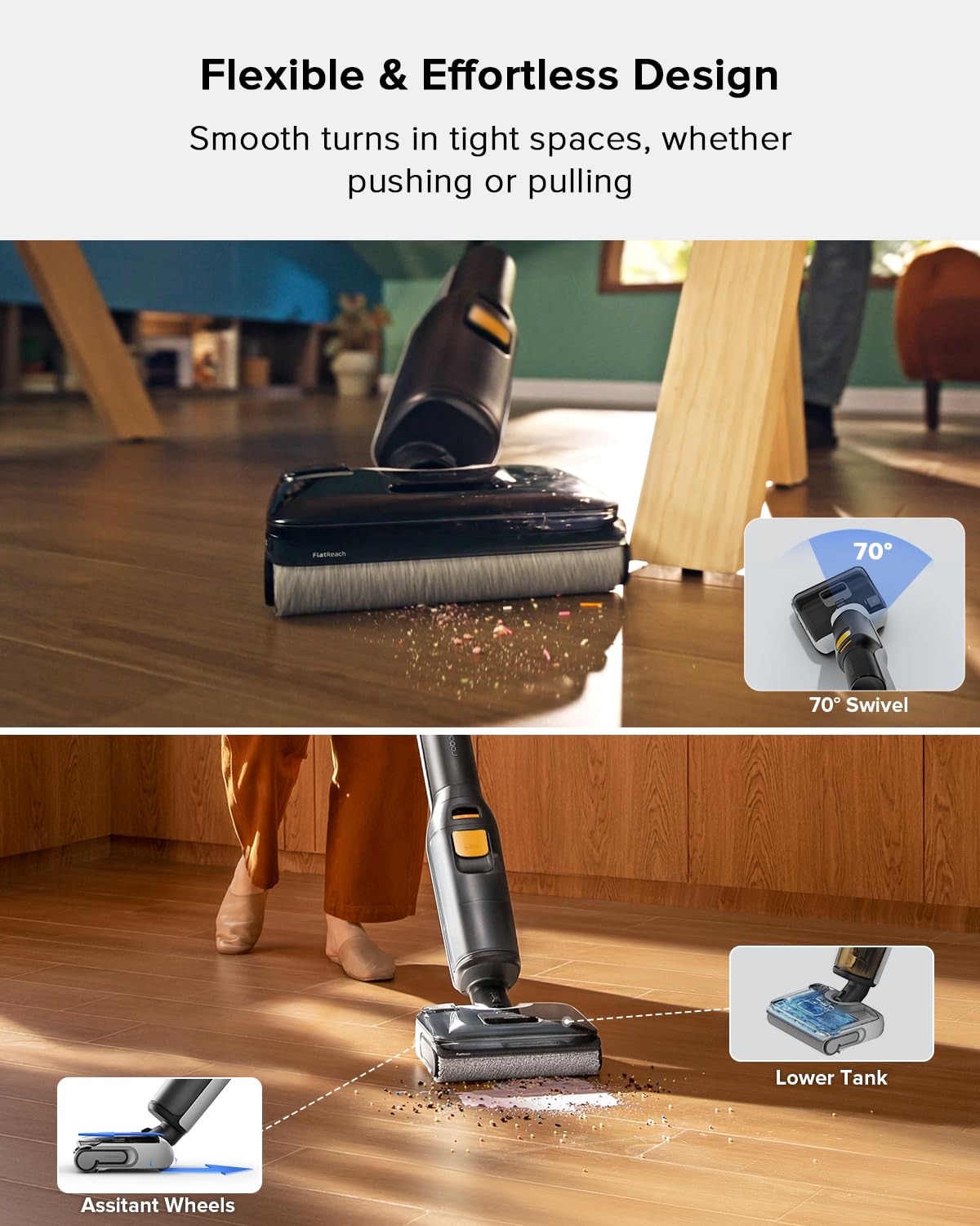 Roborock F25 BX Wet Dry Vacuum Cleaner - Cordless 20000Pa Power, Self-Cleaning & Hot Air Drying, 180° Flat Design