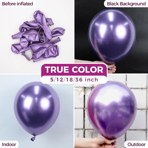 Bezente Metallic Purple Latex Balloons - 100 Pack 12-Inch Chrome Helium Balloons for Parties & Events