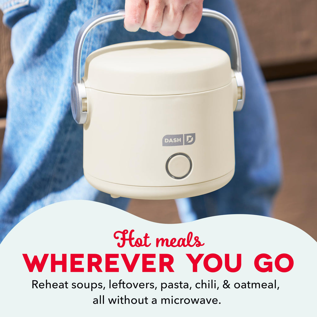 DASH Hot2Go™ Personal Food Warmer | Heated Lunch Box, Portable Electric Lunch Box for Adults, 20 oz Stainless Steel Insulated Food Container, Spill Proof, Cream