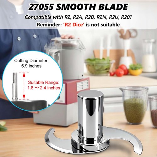27055 Smooth Blade for Robot Coupe R2, R2A, R2N, R2B, R2U, R201 Commercial Food Processors, Modular Chopping Blade with Stainless Steel Case, Never Break and Leak, Microplastic-Free, 5-Year Warranty