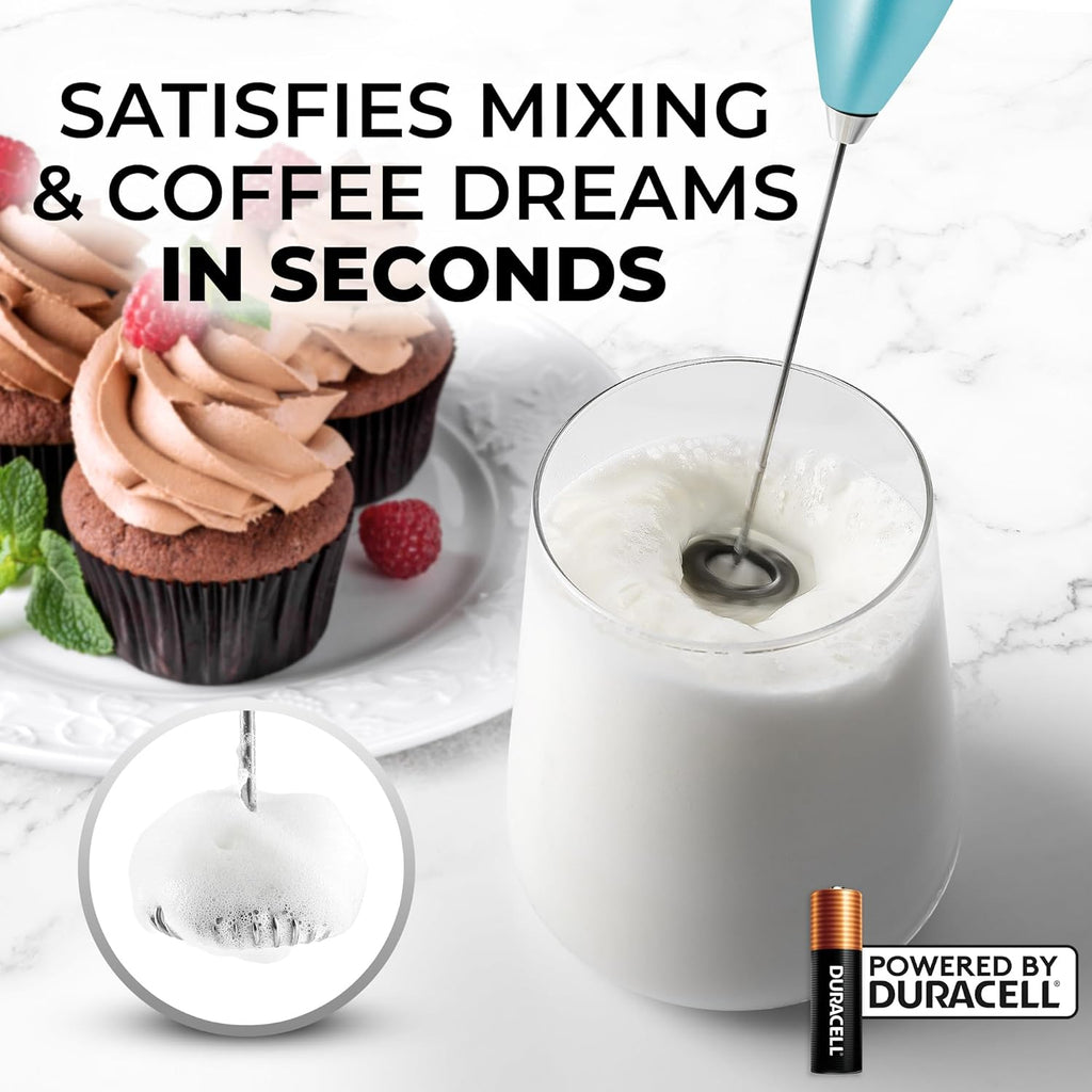 Zulay Kitchen Milk Frother Handheld Electric Whisk with AA Duracell Batteries – Durable Drink Mixer for Coffee, Lattes, Cappuccinos & More - Aurora