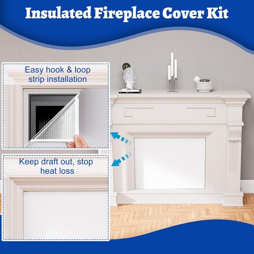 Wintcomfort Fireplace Cover, 3-Layer Insulation Fireplace Draft Blocker with Strips, Inside Fireplace Draft Stopper Stops Heat Loss & Keep Drafts Out, Covers Up to 39" x 55" Fireplace, White Surface