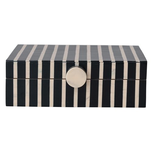 Creative Co-Op Handmade Mango Wood and Resin Striped Storage Box with Knob, Black, Tan & Natural