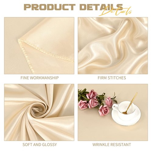 Pesonlook 6 Pack Champagne Round Tablecloth, 108 Inch Satin Fabric Tablecloth for Round Table, Wrinkle Resistant Washable TableCover Bright Silk TableClothes for Wedding Party Dining Table Banquet