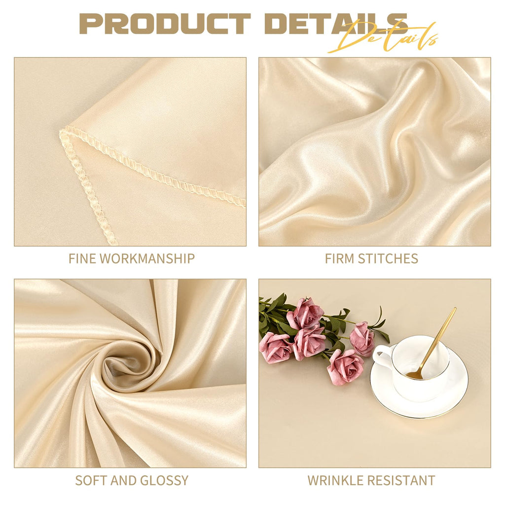 Pesonlook 6 Pack Champagne Round Tablecloth, 120 Inch Satin Fabric Tablecloth for Round Table, Wrinkle Resistant Washable TableCover Bright Silk TableClothes for Wedding Party Dining Table Banquet