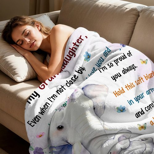 Granddaughter Gifts from Grandma, to My Granddaughter Gifts from Grandma Throw Blankets, Soft Flannel Blanket, Granddaughters Gift for Birthday Christmas, Grandchild Blanket, 60” x 50”