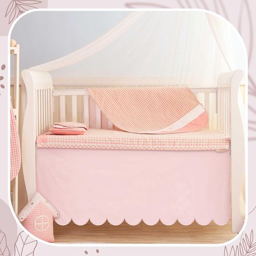 Hahafelt Scalloped Crib Skirt for Baby Girl Nursery, 28"x 52" with 14" Drop, 4-Sided Dust Ruffle, Soft Breathable Fabric, Elegant Nursery Decor, Fits Standard Crib, Pink