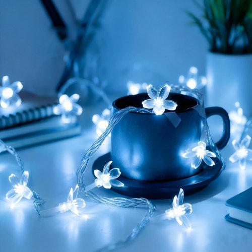 LIGHTOP Flower Fairy Light Battery Operated Indoor String Lights 30LED Cherry Blossom Lights Waterproof Decoration for Camping,Garden Fence,Birthday,Wedding Party,Bedroom （Cool White）