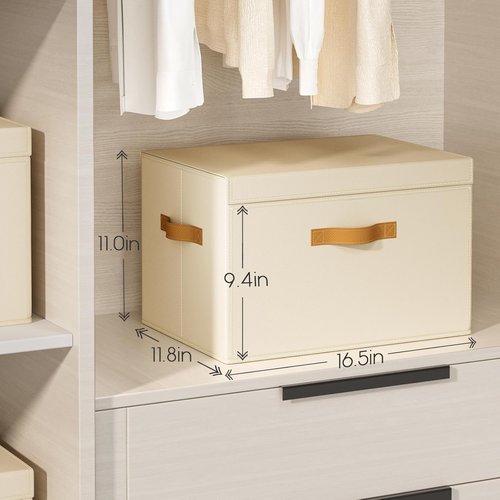 Homsorout Large Storage Bins with Lids - Front Opening Fabric Organizers, Collapsible Beige Baskets | 2 Pack