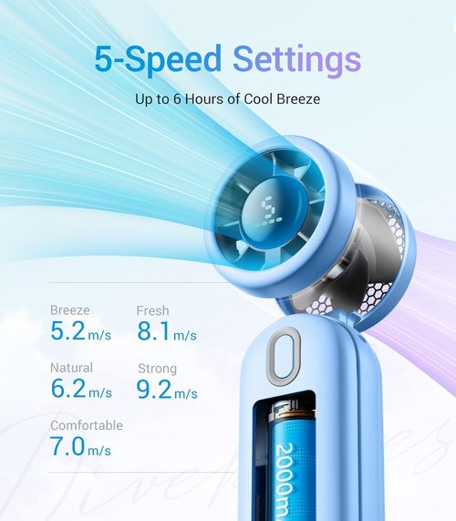 Diveblues High-Speed Portable Handheld Turbo Fan - USB Rechargeable, Compact Design for Travel & Home (Blue)