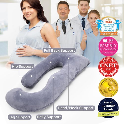 Momcozy U Shaped Pregnancy Pillow - Full Body Maternity Support for Back, Belly & Hips | 57 Inch, Grey