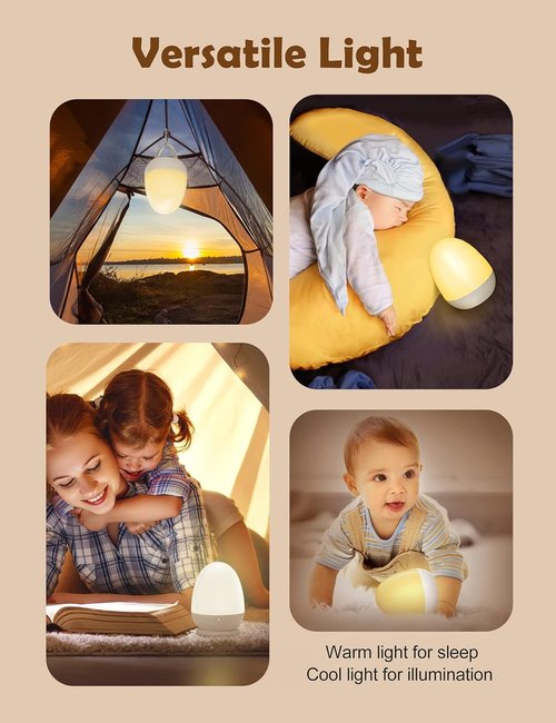JolyWell Baby Night Light - Portable Touch Nursery Lamp with Charging Pad & Timer | White
